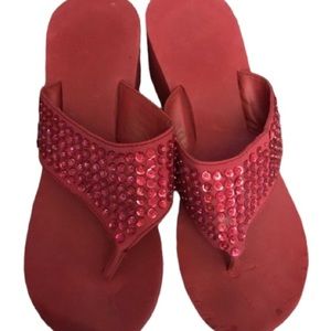 Red sequin size 10 patriotic wedge thong sandals available in navy blue